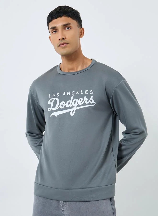 Take Two Take Two Men Grey Graphic Dodgers Pullover Sweatshirt