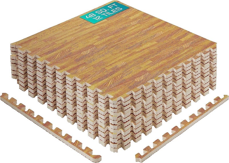 Yes4All EVA Interlocking Mats, Puzzle Floor Tiles, Foam Floor Padding with Border for Furniture, Home Space, Living Room, Garage 48 SQFT - Image 1