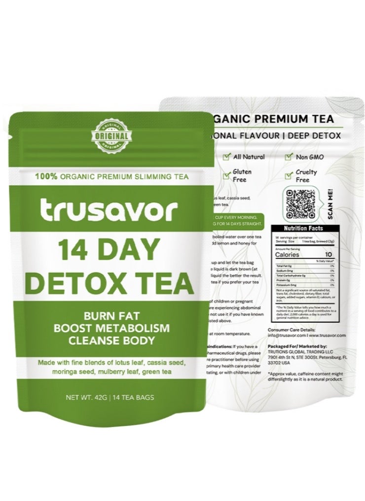 Trusavor Trusavor 14 Day Detox Tea, 100% Organic Premium Slimming Tea, Burn Fat, Boost Metabolism, Cleanse Body  - Image 1