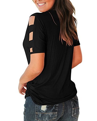 Jescakoo Womens T Shirts Short Sleeve Rayon Tops for Women Cute Tops Dressy Casual Soft Comfy Spring Clothes 2025 Black XL - Image 5