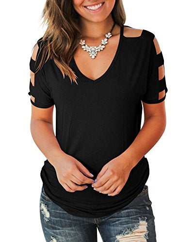 Jescakoo Womens T Shirts Short Sleeve Rayon Tops for Women Cute Tops Dressy Casual Soft Comfy Spring Clothes 2025 Black XL - Image 1