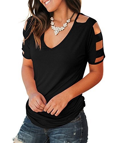 Jescakoo Womens T Shirts Short Sleeve Rayon Tops for Women Cute Tops Dressy Casual Soft Comfy Spring Clothes 2025 Black XL - Image 3