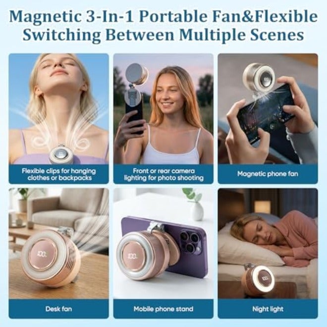 hepanio Clip On Fan,Small Fan Clip on for Shirt & Waist 3 in 1 Portable Silent Mini Bladeless Fan Magnetic Phone Fan Magsafe Compatible with Fill Light,Clip & Desktop Dual Use,360° Clip On  Fan - Image 4