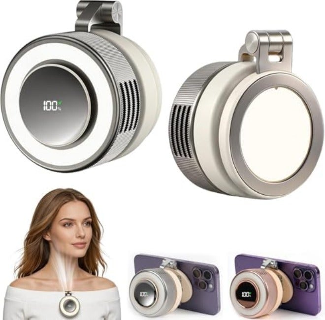 hepanio Clip On Fan,Small Fan Clip on for Shirt & Waist 3 in 1 Portable Silent Mini Bladeless Fan Magnetic Phone Fan Magsafe Compatible with Fill Light,Clip & Desktop Dual Use,360° Clip On  Fan - Image 3