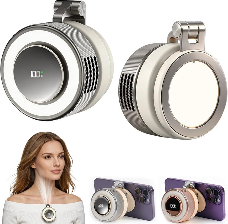 hepanio Clip On Fan,Small Fan Clip on for Shirt & Waist 3 in 1 Portable Silent Mini Bladeless Fan Magnetic Phone Fan Magsafe Compatible with Fill Light,Clip & Desktop Dual Use,360° Clip On  Fan - Image 1