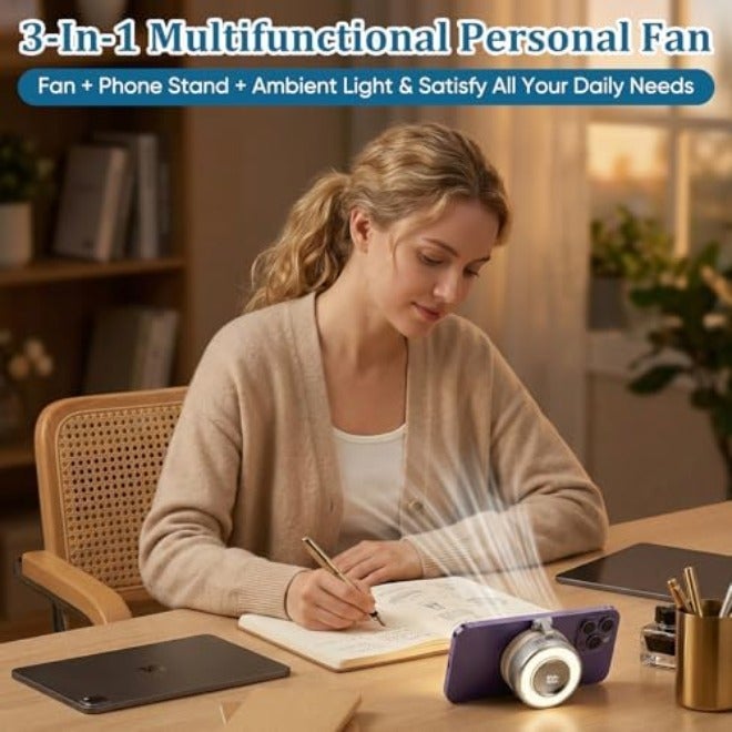 hepanio Clip On Fan,Small Fan Clip on for Shirt & Waist 3 in 1 Portable Silent Mini Bladeless Fan Magnetic Phone Fan Magsafe Compatible with Fill Light,Clip & Desktop Dual Use,360° Clip On  Fan - Image 5