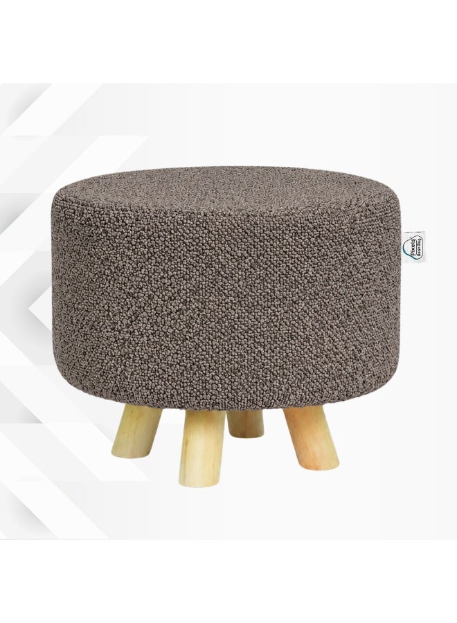 PixelsBeanBag Wide round ottoman in boucle fabric from PixelsBeanBag with wooden legs, for the living room and bedroom, vanity chair - Image 2