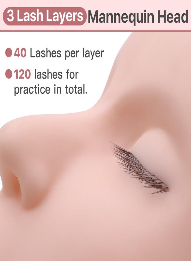 بريتي ميموري رأس مانيكان جميل للرموش بثلاث طبقات، رأس مانيكان تدريب للرموش، رأس مانيكان مسطح للمكياج، رأس دمية مانيكان للتجميل للتدريب - Image 2