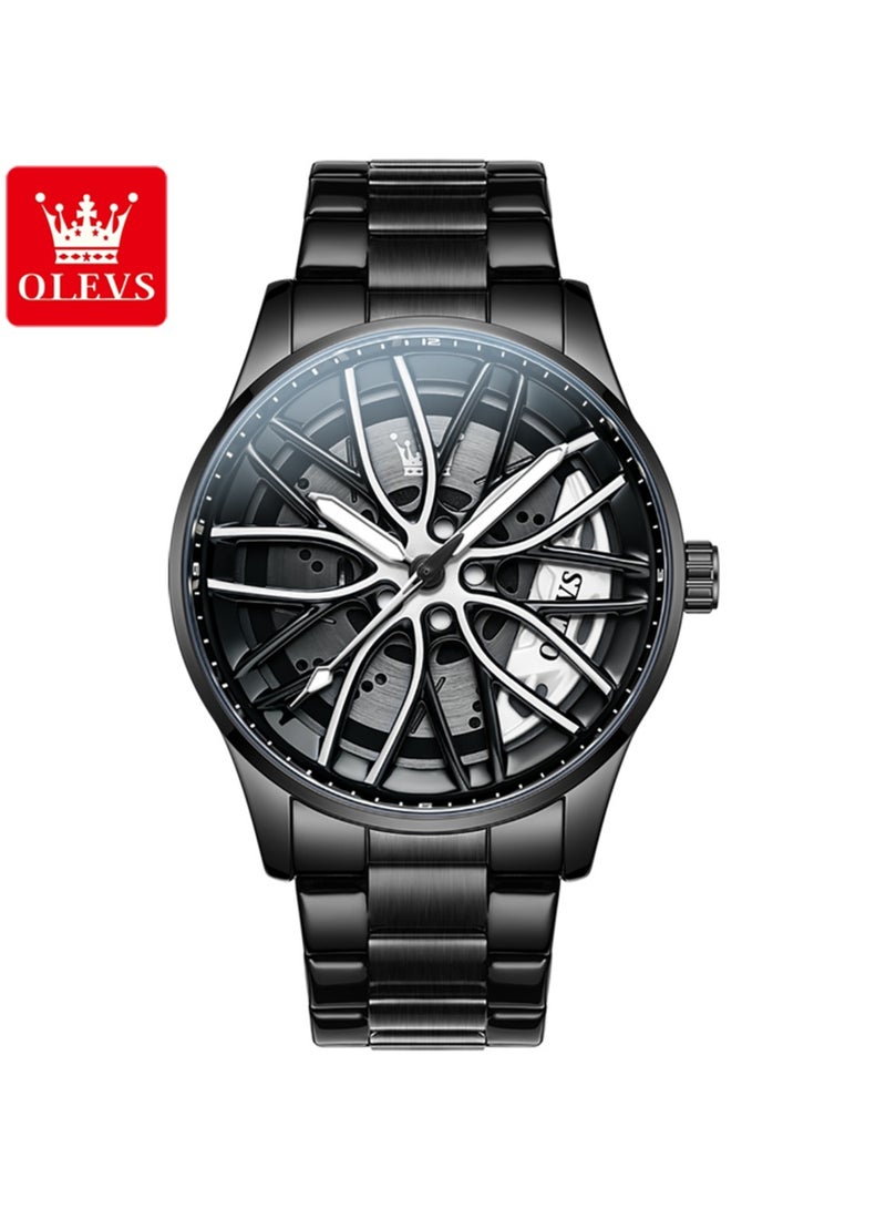 أوليفز ساعة OLEVS رجالية أنيقة – قرص أبيض، سوار فولاذي أسود، مقاومة للماء
