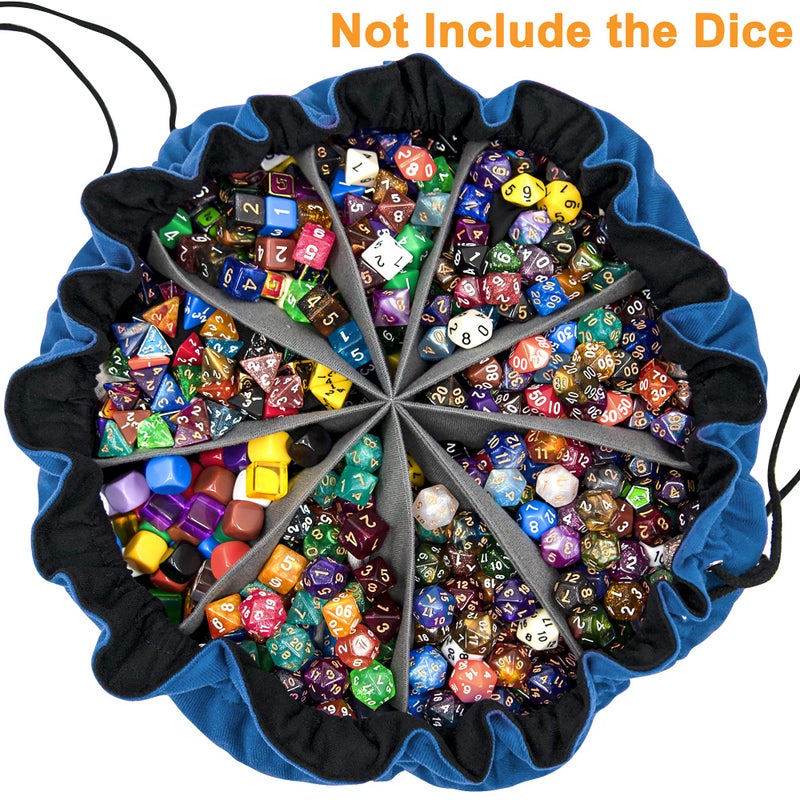 SIQUK Large Dice Bag with Pockets Big Capacity Dice Bag Drawstring Dice Pouch DND Dice Storage Bag for RPG MTG Table Games, Hold Over 300 Dice, Dark Blue - Image 2