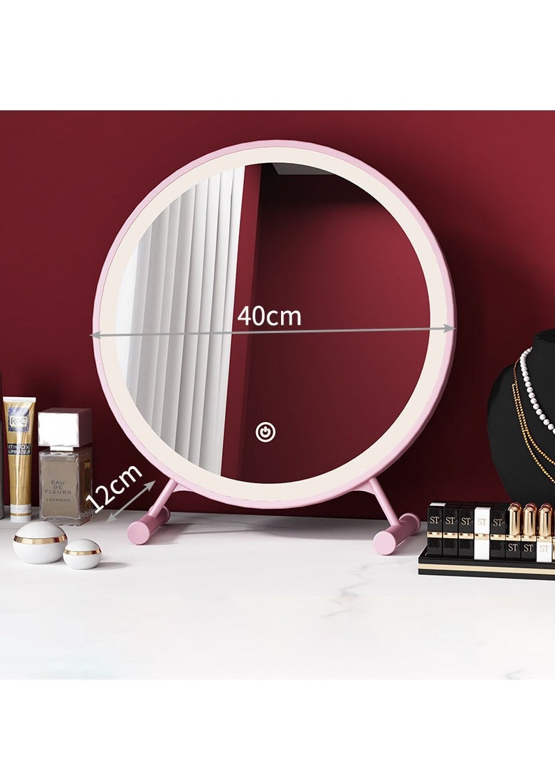 XiuWoo - 40cm Three Color Light Vanity Mirror, Smart Touch Round  Makeup Mirror with Light, Modern Simple Makeup Mirror, for Various Bathroom, Bedroom,Pink - Image 1
