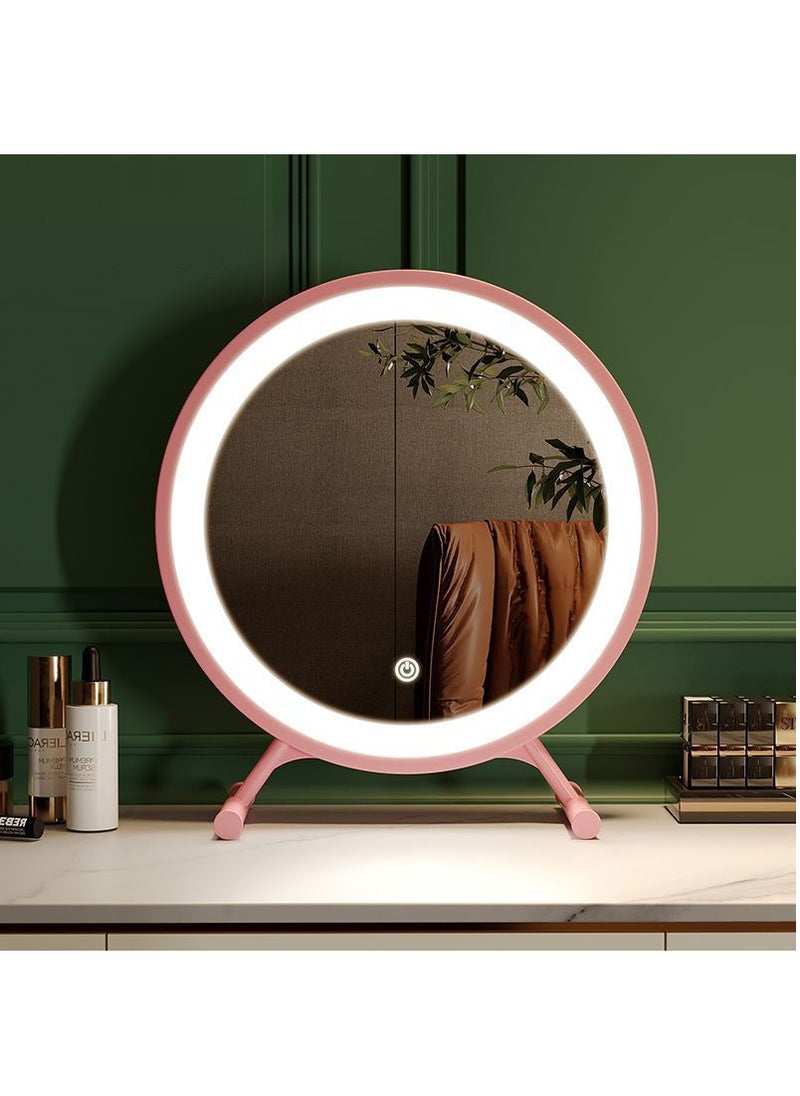 XiuWoo - 40cm Three Color Light Vanity Mirror, Smart Touch Round  Makeup Mirror with Light, Modern Simple Makeup Mirror, for Various Bathroom, Bedroom,Pink - Image 1