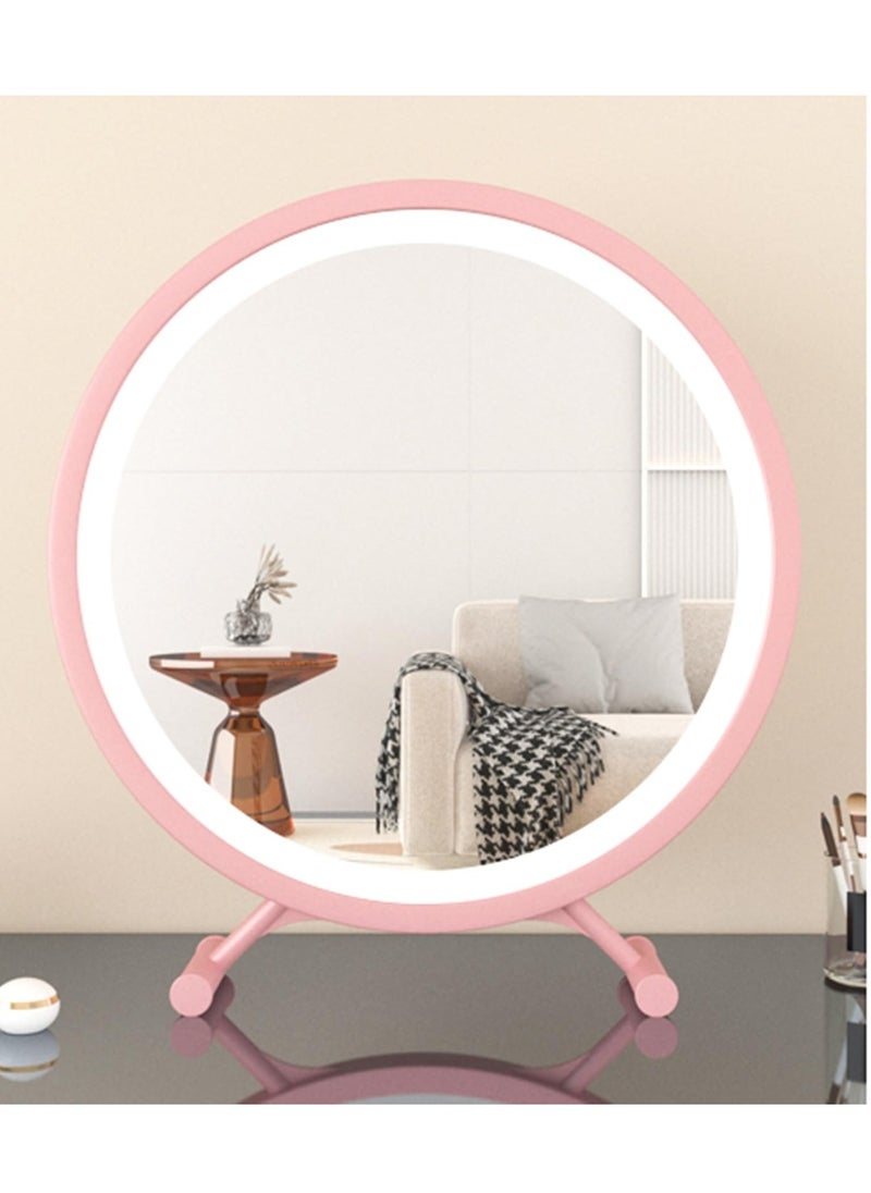 XiuWoo - 40cm Three Color Light Vanity Mirror, Smart Touch Round  Makeup Mirror with Light, Modern Simple Makeup Mirror, for Various Bathroom, Bedroom,Pink - Image 1