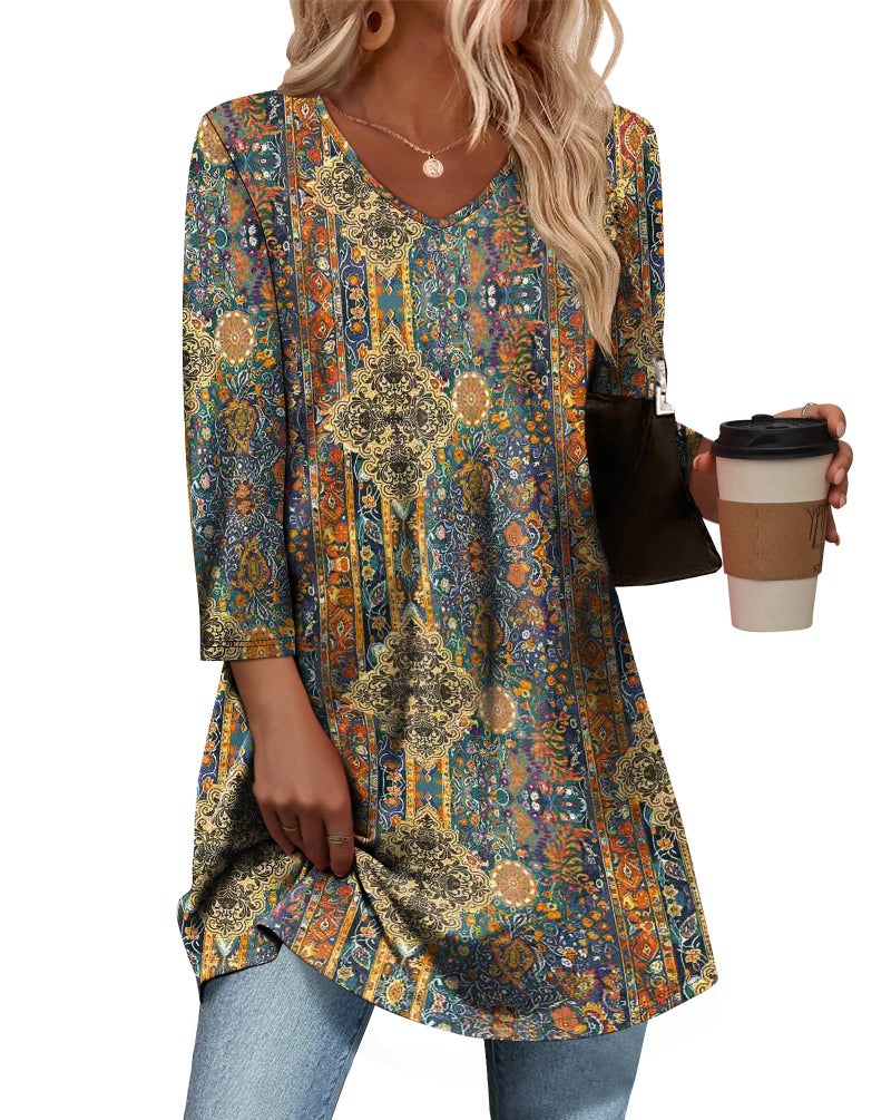 OFEEFAN V Neck Tops For Women Plus Size Clothes For Women Floral 04 2XL - Image 1