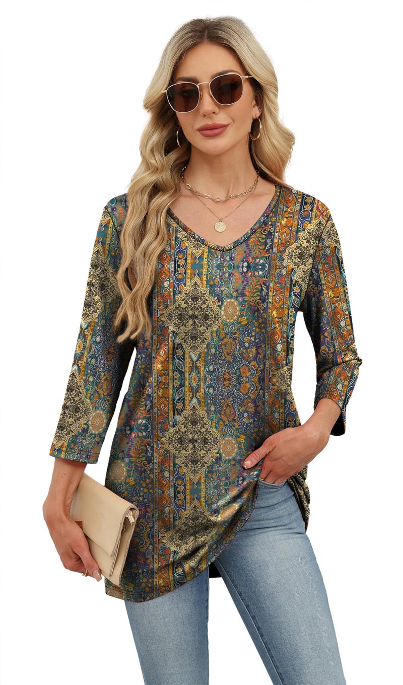 OFEEFAN V Neck Tops For Women Plus Size Clothes For Women Floral 04 2XL - Image 3