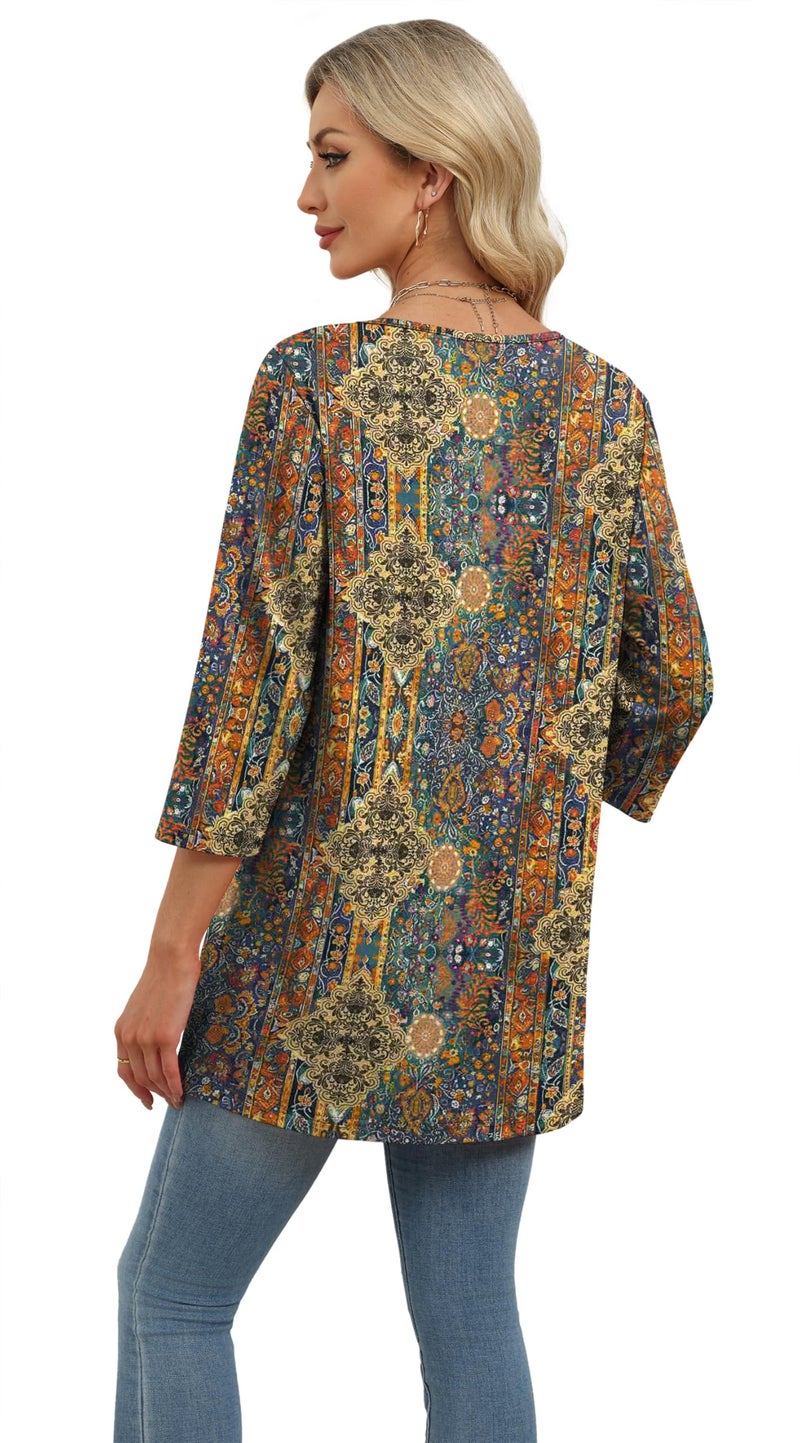 OFEEFAN V Neck Tops For Women Plus Size Clothes For Women Floral 04 2XL - Image 5