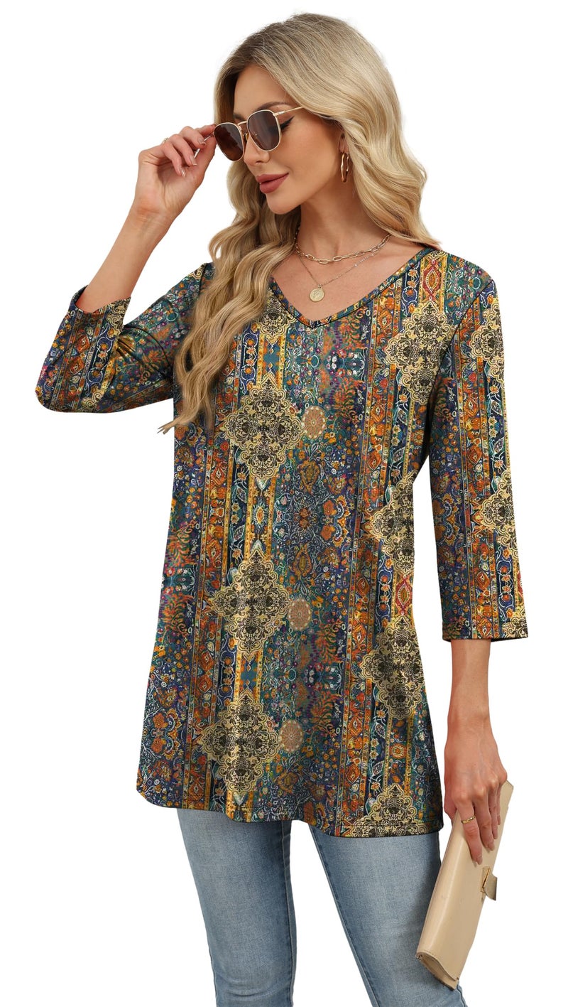 OFEEFAN V Neck Tops For Women Plus Size Clothes For Women Floral 04 2XL - Image 4