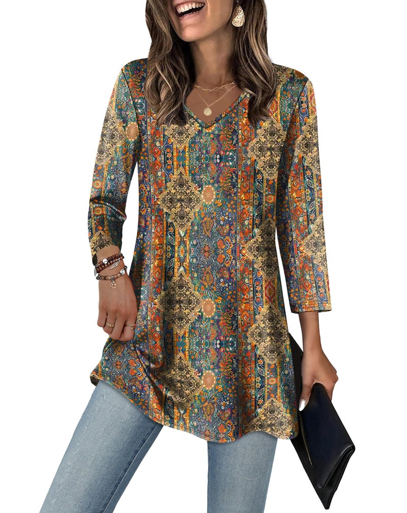 OFEEFAN V Neck Tops For Women Plus Size Clothes For Women Floral 04 2XL - Image 2