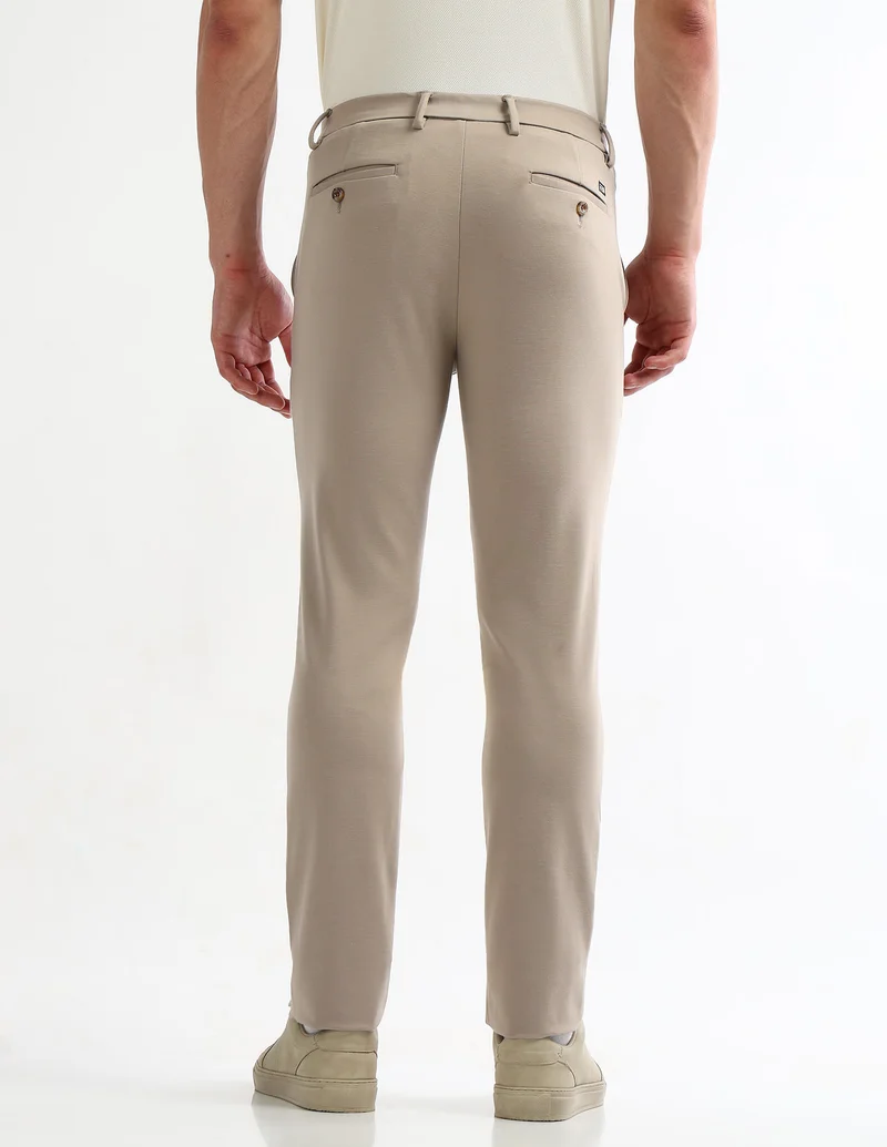 Arrow Khaki Solid Super Slim Fit Trousers for Men | Best Price UAE