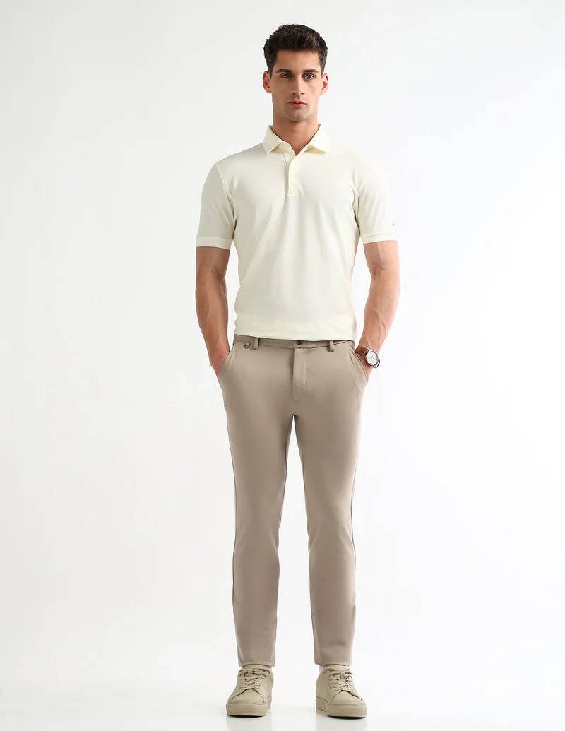 Arrow Khaki Solid Super Slim Fit Trousers for Men | Best Price UAE