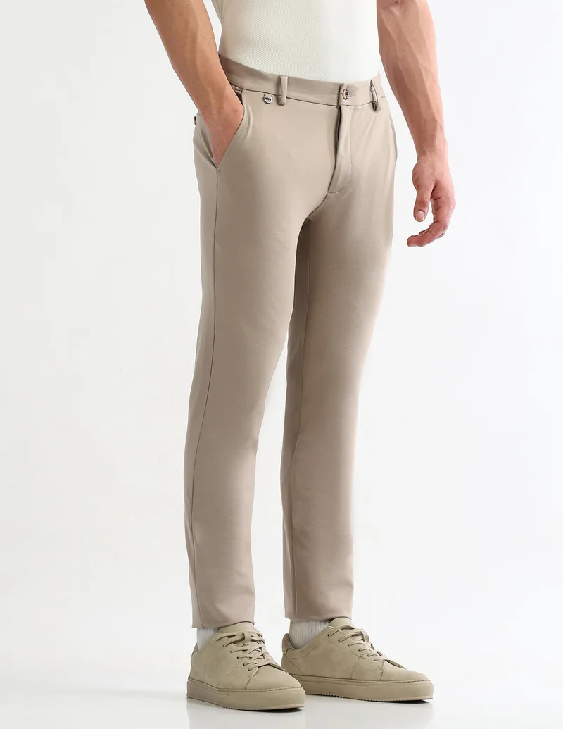 Arrow Khaki Solid Super Slim Fit Trousers for Men | Best Price UAE