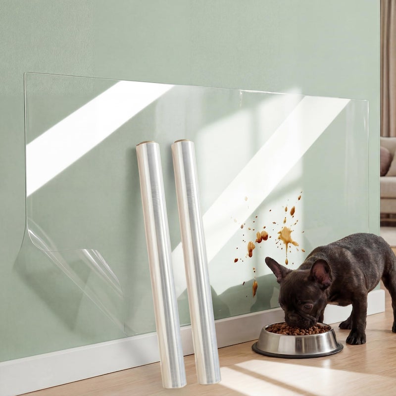 Yootiko Transparent Static Cling Wall Protection Film 177in x 328ft 2PCS Removable Waterproof Protective Cover for Painted Walls Furniture Cabinets Doors Kitchen Backsplash OilResistant Scratch Guard - Image 2