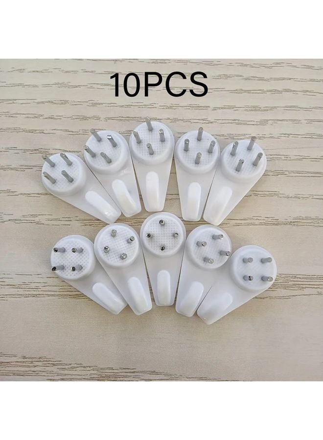 10 قطع من خطافات المسامير البيضاء للحوائط الجافة الخرسانية، معلقات صور بدون تلف، تحمل حتى 6.61 رطل - Image 1