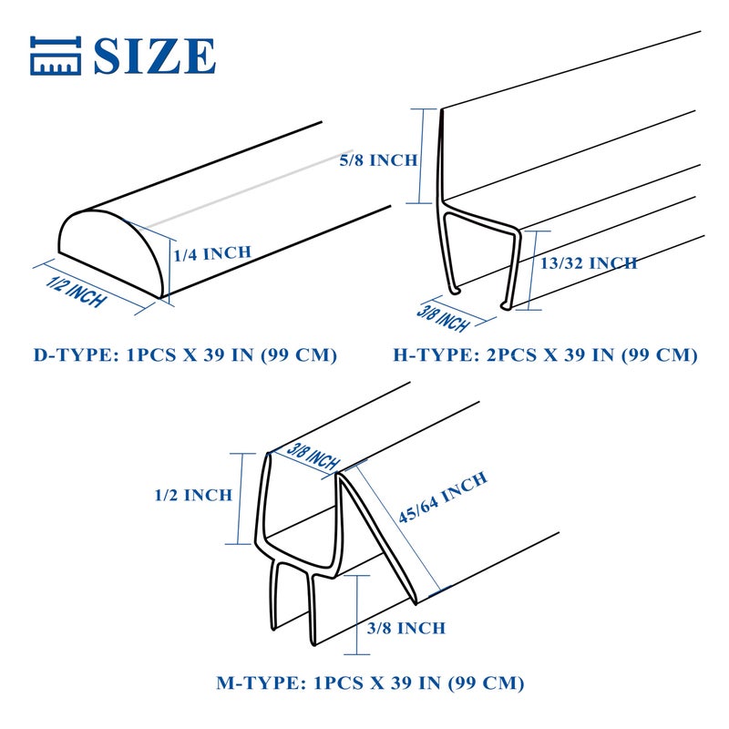 Agbihtb Frameless Shower Door Seal Set, 4 Pack x 39" HDM Glass Shower Door Bottom Seal Side Seal Strip Door Sweep for 3/8" Glass, Ultra-Clear Polycarbonate, Stop Shower Leaks Create A Water Barrier - Image 3
