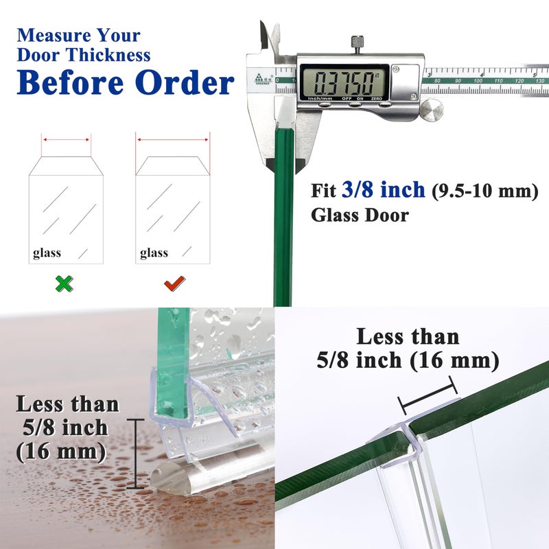 Agbihtb Frameless Shower Door Seal Set, 4 Pack x 39" HDM Glass Shower Door Bottom Seal Side Seal Strip Door Sweep for 3/8" Glass, Ultra-Clear Polycarbonate, Stop Shower Leaks Create A Water Barrier - Image 4