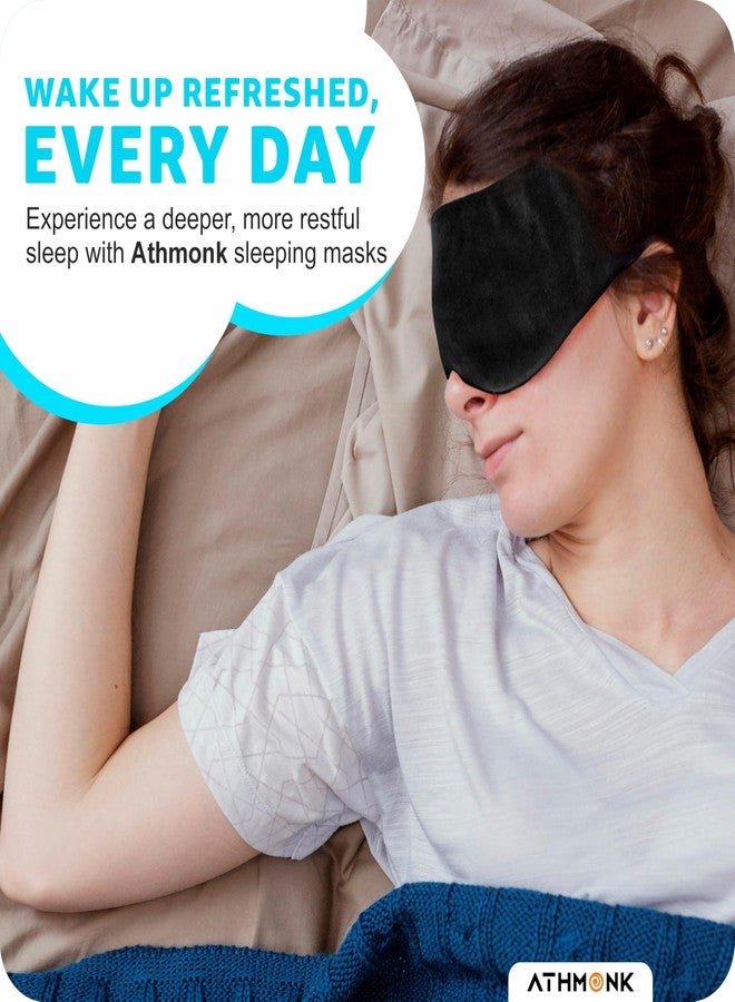 Athmonk قناع نوم فاخر من المخمل من أثمونك، عريض للغاية، مع عصابة للعينين - من مستلزمات السفر الأساسية - عصابة للعينين للنوم - قناع للعينين للنوم للرجال والنساء - تعتيم كامل - حزام فيلكرو - أسود - Image 5