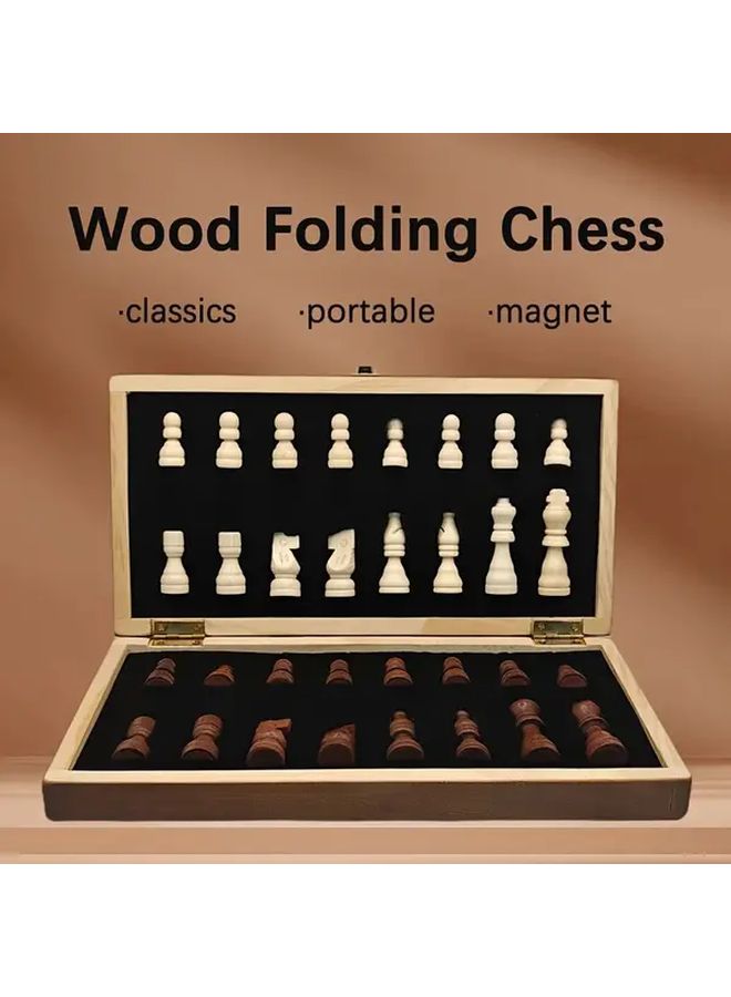 Wood Grain Magnetic Folding Chess Set 9.45 Inch Portable Travel Game Board - Image 4