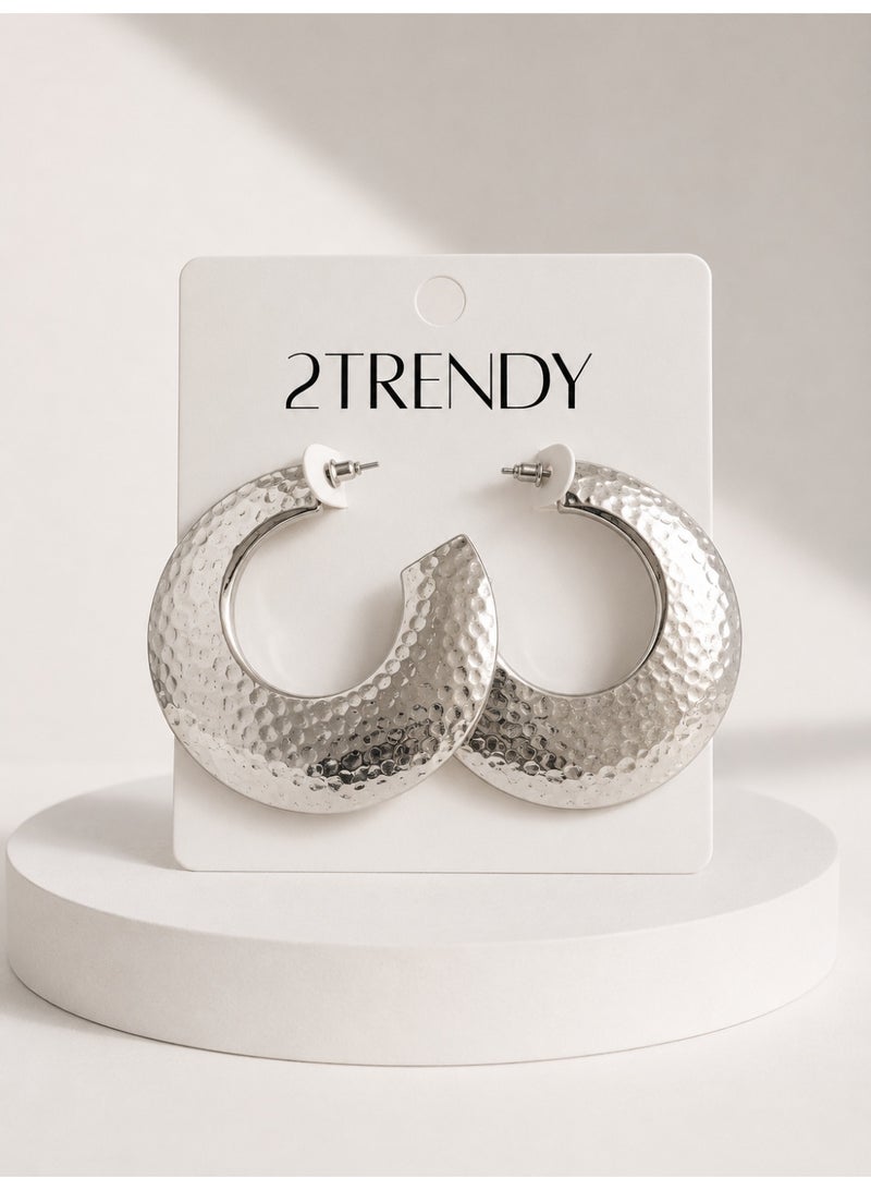 Women's Wide Hammered Silver-Tone Hoop Earrings