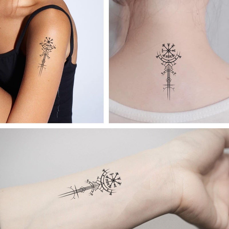 Dopetattoo 6 Sheets Temporary Tattoos for Women Adults Ancient Viking Art Deco Vegvisir Navigation Compass Temporary tattoo for Men for Woman Neck - Image 3