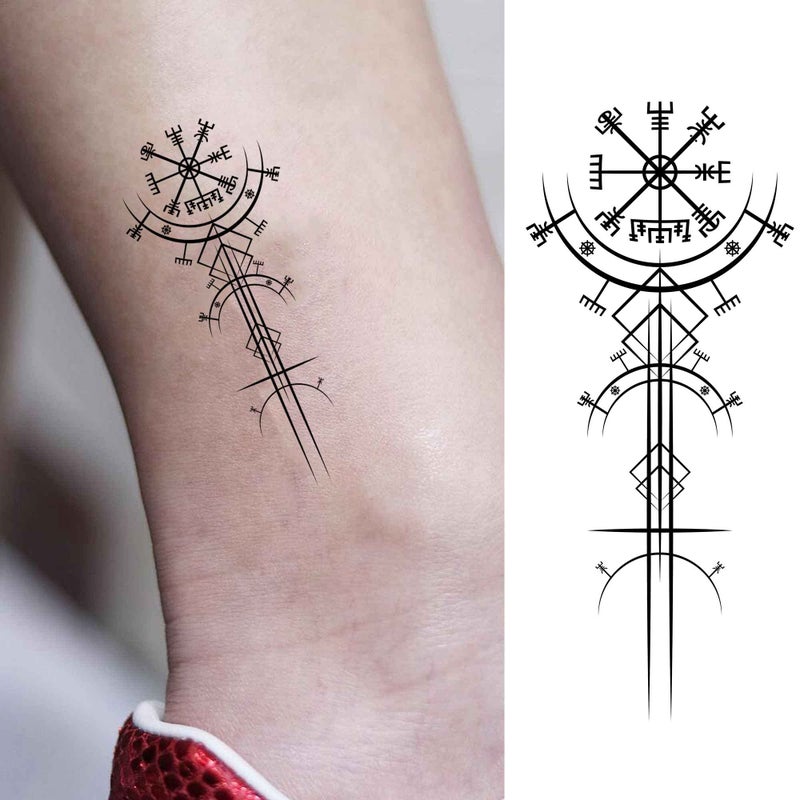 Dopetattoo 6 Sheets Temporary Tattoos for Women Adults Ancient Viking Art Deco Vegvisir Navigation Compass Temporary tattoo for Men for Woman Neck - Image 2