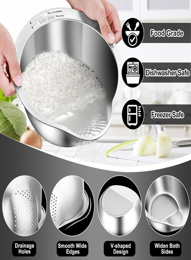 PLUMAZE Rice Washer Strainer Bowl,4-in-1 Washer Bowl Stainless Steel Rice Strainer Sink Colanders with Side Drainers Rinsing Fruits,Vegetables Versatile Kitchen Tool Multipurpose Food Prep Colander - Image 5