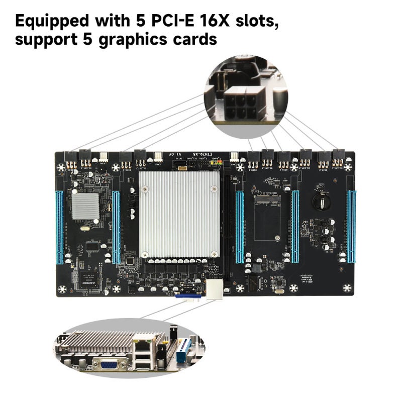 اللوحة الأم 5 فتحات PCI-E 16X تدعم معالج Intel XEON E5-26XX LGA2011 V1/V2 - لوحة رئيسية بمسافة 65 ملم بين بطاقات الرسوميات تحتوي على فتحة DDR3 ECC للتعدين - Image 3