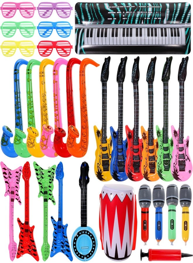 Loccmat 30 Pcs Inflatable Rock Star Toy Set,Inflatable Instruments Party Props,Inflatable Guitar,Inflatable Microphone,Inflatable Piano,Inflatable Saxophone Drum,Rock and Roll Party Decorations - Image 1