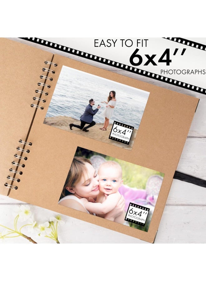 YelaJoy 10 x 10 Inches Scrapbook Album For 4 x 6, 8 x 10 Pictures, 70 Pages Brown Thick 200gsm Kraft Paper Corner Protectors, Ribbon Closure, Ideal for Your Scrapbooking, Art & Craft Projects - Image 4