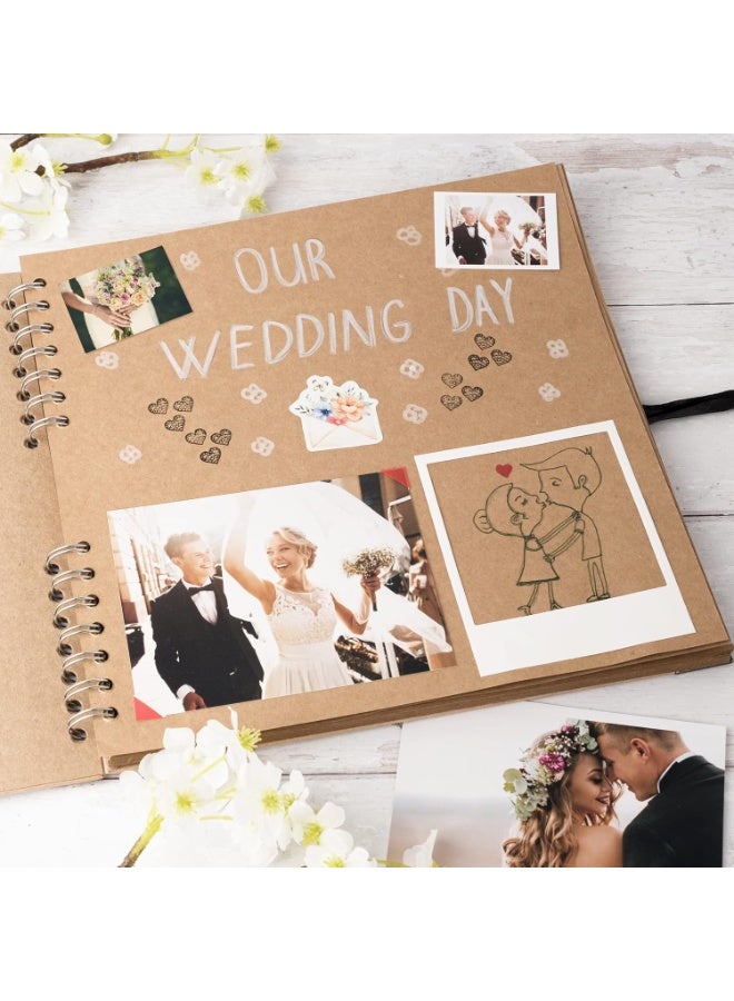 YelaJoy 10 x 10 Inches Scrapbook Album For 4 x 6, 8 x 10 Pictures, 70 Pages Brown Thick 200gsm Kraft Paper Corner Protectors, Ribbon Closure, Ideal for Your Scrapbooking, Art & Craft Projects - Image 5