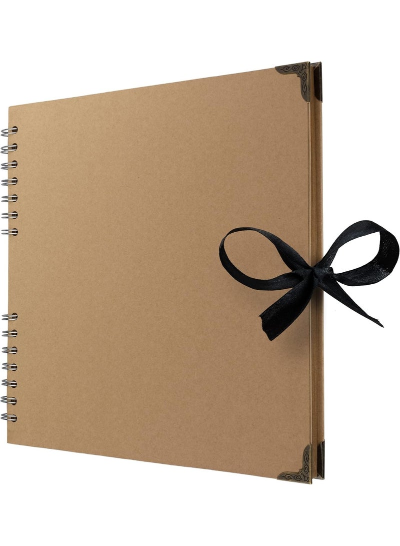 YelaJoy 10 x 10 Inches Scrapbook Album For 4 x 6, 8 x 10 Pictures, 70 Pages Brown Thick 200gsm Kraft Paper Corner Protectors, Ribbon Closure, Ideal for Your Scrapbooking, Art & Craft Projects - Image 1