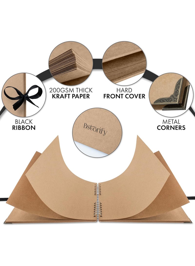 YelaJoy 10 x 10 Inches Scrapbook Album For 4 x 6, 8 x 10 Pictures, 70 Pages Brown Thick 200gsm Kraft Paper Corner Protectors, Ribbon Closure, Ideal for Your Scrapbooking, Art & Craft Projects - Image 3