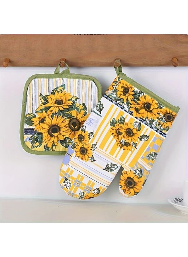 Sunflower Kitchen Glove Set 2pcs Dishwasher Washable Comfortable Polyester Hand Guard - Image 1
