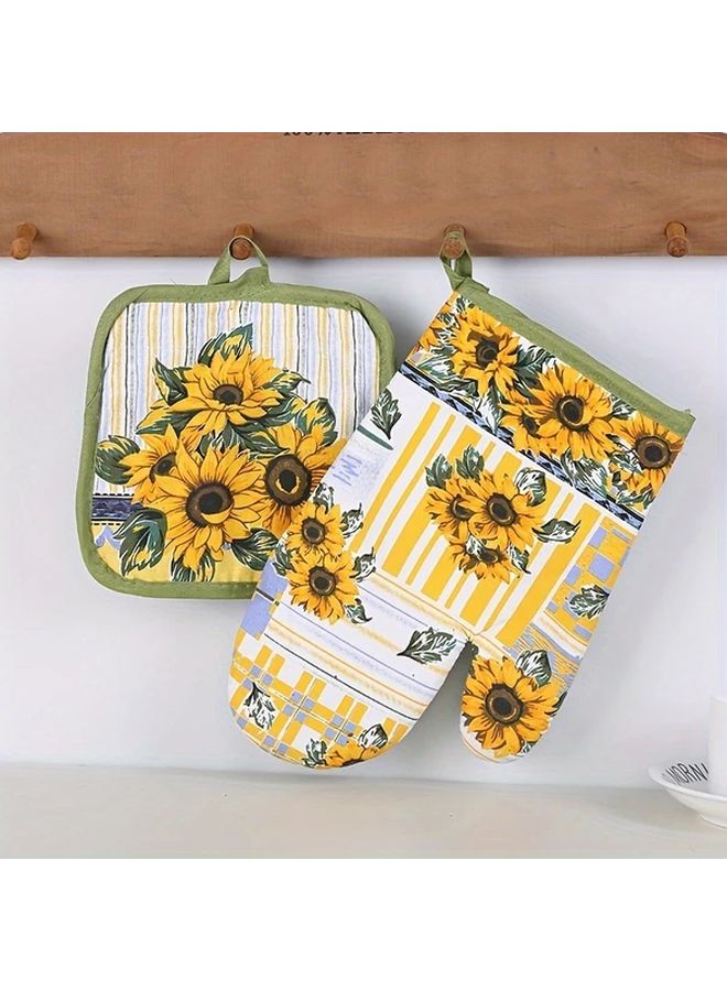 Sunflower Kitchen Glove Set 2pcs Dishwasher Washable Comfortable Polyester Hand Guard - Image 3