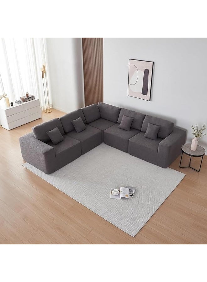 Zayn comforts Cozy Sherpa Fabric Oversized 5-Seater Modular L-Shaped Sofa  Cushioned and Assembly-Free (Grey) - Image 3