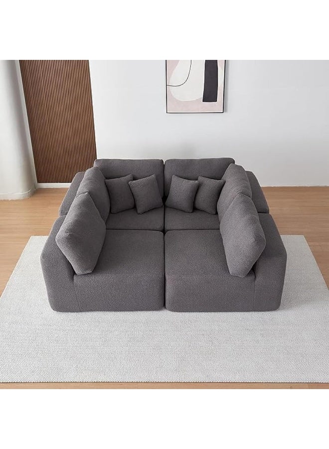 Zayn comforts Cozy Sherpa Fabric Oversized 5-Seater Modular L-Shaped Sofa  Cushioned and Assembly-Free (Grey) - Image 5
