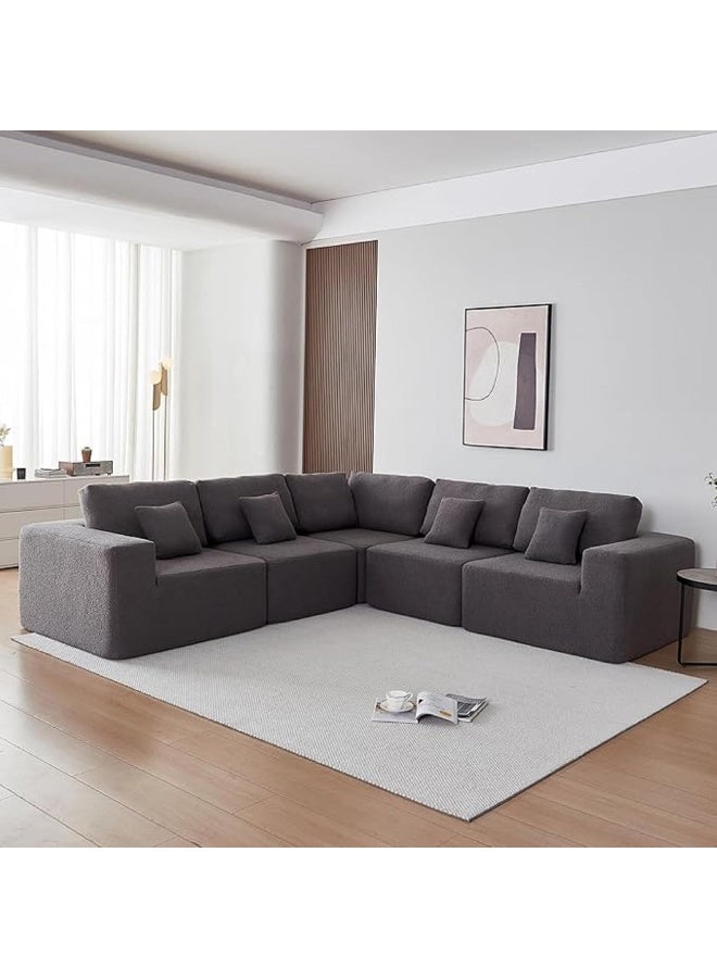 Zayn comforts Cozy Sherpa Fabric Oversized 5-Seater Modular L-Shaped Sofa  Cushioned and Assembly-Free (Grey) - Image 1