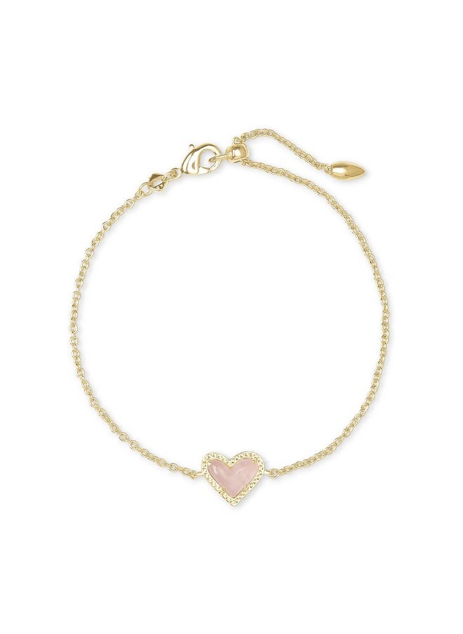 Kendra Scott Kendra Scott Ari Heart Crystal Delicate Bracelet in 14k Gold-Plated Brass, Rose Quartz, Fashion Jewelry for Women  - Image 1