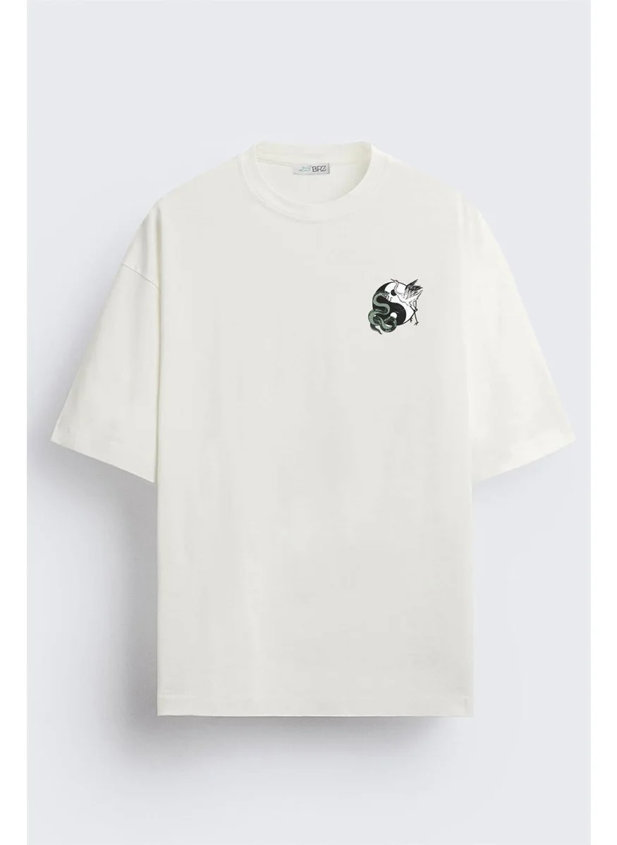 بي ار زد كولكشن Front and Back Printed Ying Yang Snake And Crane Regular Fit T-Shirt
