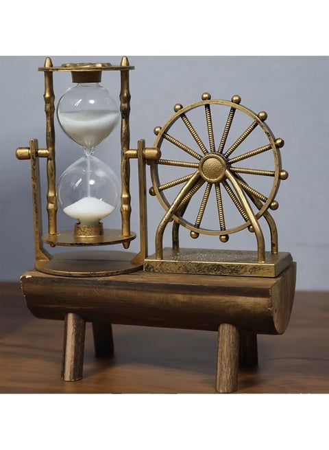 Vintage Ferris Wheel Sand Timer, Wooden Base Desk Ornament, Craft Artwork, Keepsake, Home, Living Room Decor, Ideal for Indoor Use, No Power Required