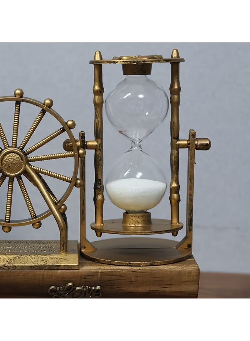 سيلاديفو مؤقت رملي على شكل عجلة فيريس قديمة، زينة مكتب بقاعدة خشبية، عمل فني يدوي، تذكار، للمنزل، ديكور غرفة المعيشة، مثالي للاستخدام الداخلي، لا يحتاج إلى كهرباء - Image 5